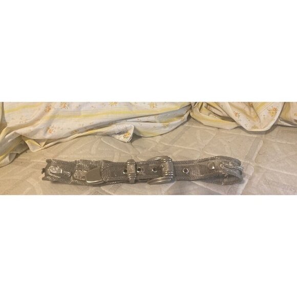 Vintage Authentic Silver Tone Metal Mesh Alligator Crocodile Belt 85cm 32\